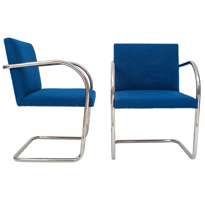 Pair Knoll Mid Century Modern Blue Chrome BRNO Mies Van Der Rohe Chairs,1980