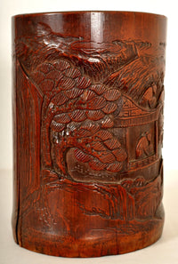 Antique Chinese Qing Dynasty Carved Bamboo Brush Pot, Circa 1850