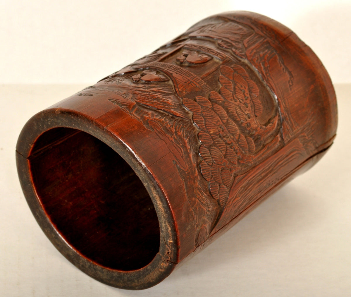 Antique Chinese Qing Dynasty Carved Bamboo Brush Pot, Circa 1850