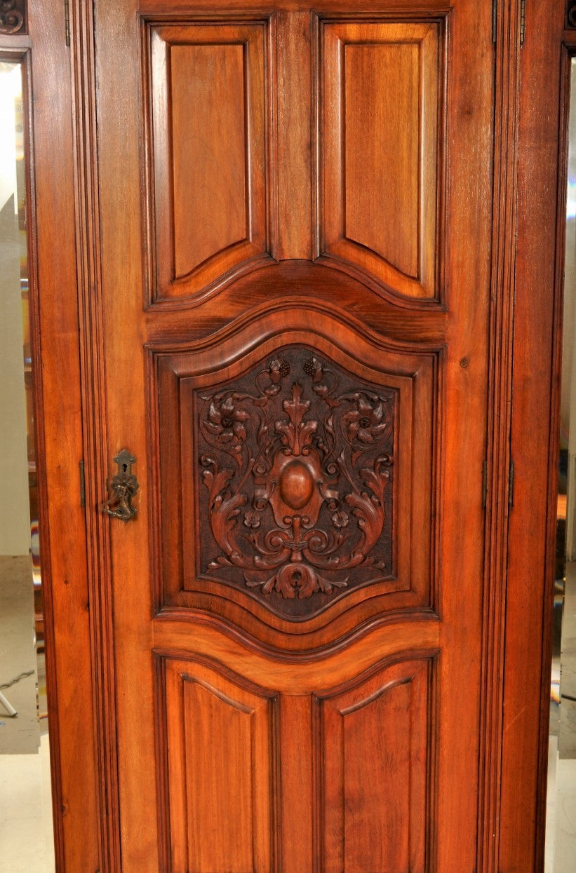 Antique English Satin Walnut Armoire/Wardrobe/Compactum, Circa 1880