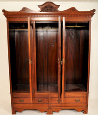 Antique English Satin Walnut Armoire/Wardrobe/Compactum, Circa 1880
