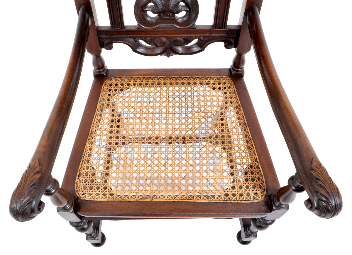 Antique Baroque Carved Walnut Throne Chair, circa 1880