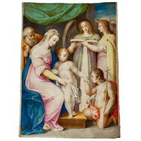 Italian Renaissance Tempera on Parchment Painting Holy Family by Giuseppe Cesari Circa 1595