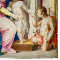 Italian Renaissance Tempera on Parchment Painting Holy Family by Giuseppe Cesari Circa 1595