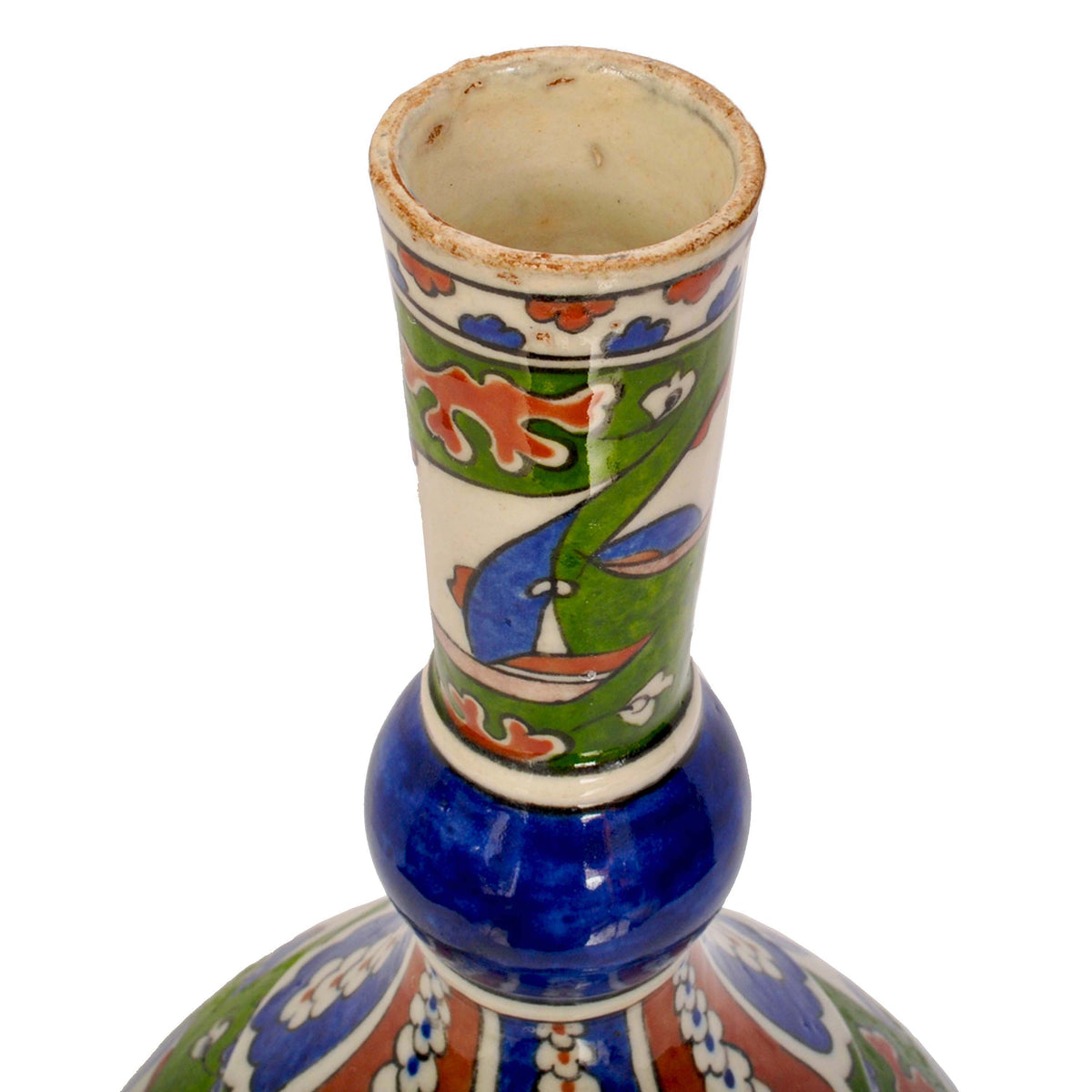Antique 19th Century Iznik Style Islamic Pottery Bottle Shaped Vase, Samson, circa 1880