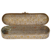 Antique Islamic 15th Century Mamluk Qalamdan Gold Silver Inlaid Brass Pen Box