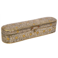 Antique Islamic 15th Century Mamluk Qalamdan Gold Silver Inlaid Brass Pen Box