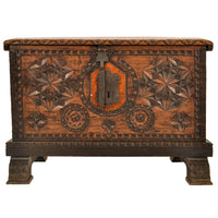Antique Scandinavian Baroque Folk Art Carved Pine Dowry Chest / Trunk / Coffer, circa 1780