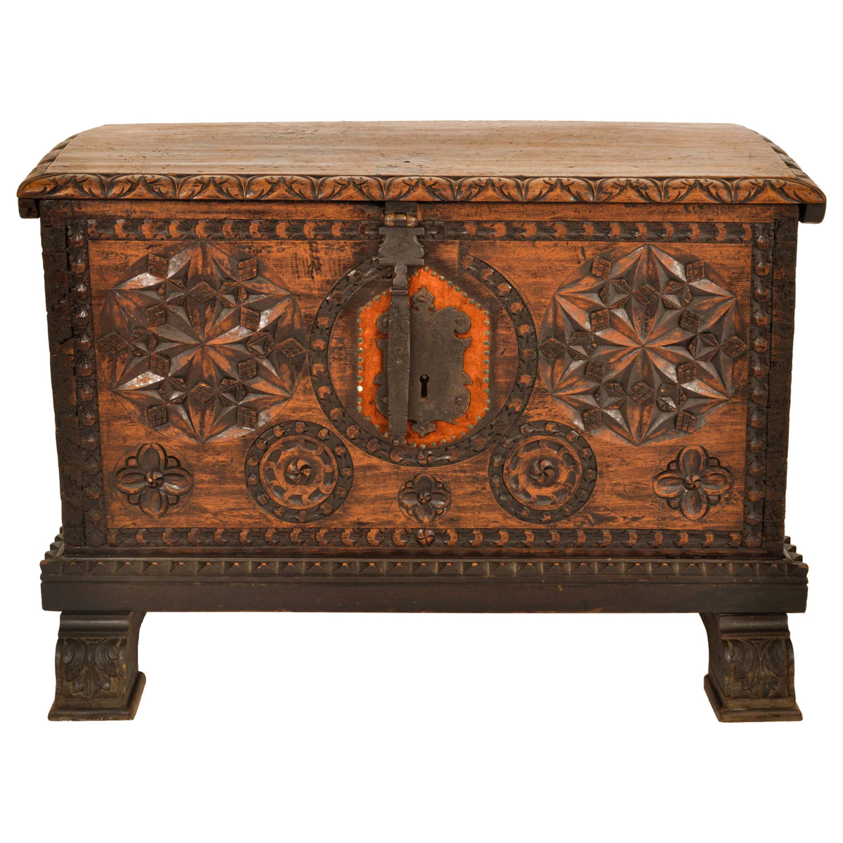 Antique Scandinavian Baroque Folk Art Carved Pine Dowry Chest / Trunk / Coffer, circa 1780