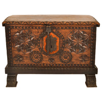 Antique Scandinavian Baroque Folk Art Carved Pine Dowry Chest / Trunk / Coffer, circa 1780
