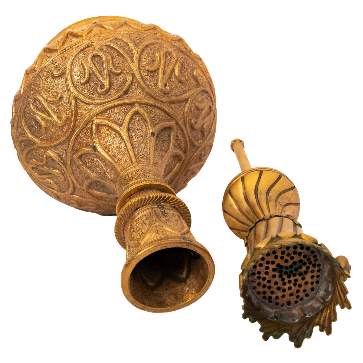 Antique 19th Century Ottoman Islamic Tombak Gilt Copper Nargile Hookah Turkey, Circa 1860