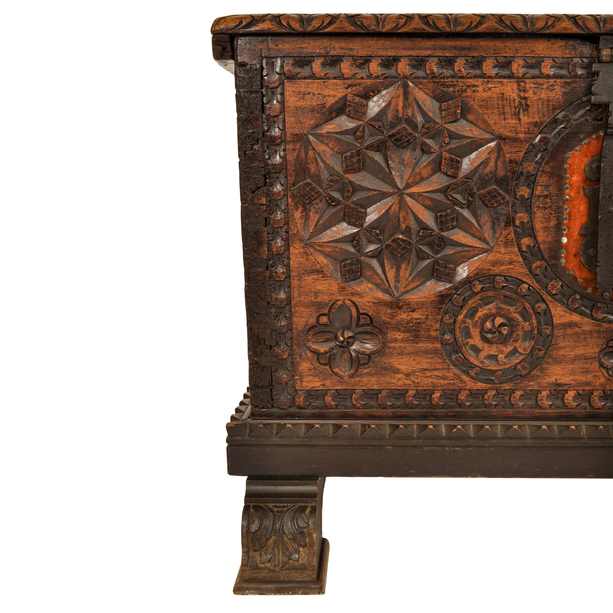 Antique Scandinavian Baroque Folk Art Carved Pine Dowry Chest / Trunk / Coffer, circa 1780