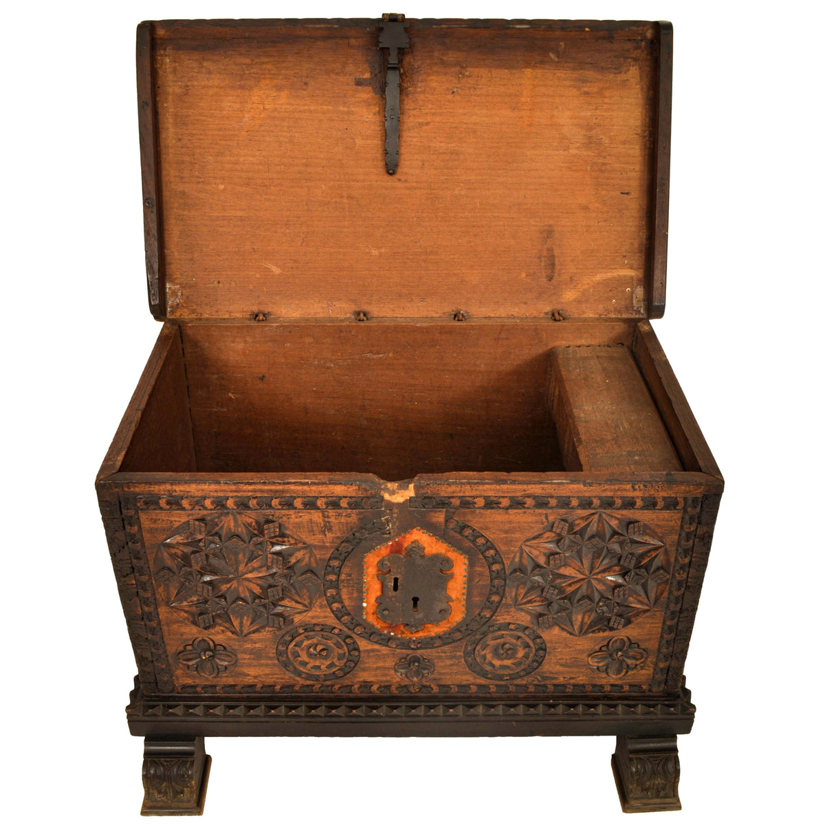 Antique Scandinavian Baroque Folk Art Carved Pine Dowry Chest / Trunk / Coffer, circa 1780