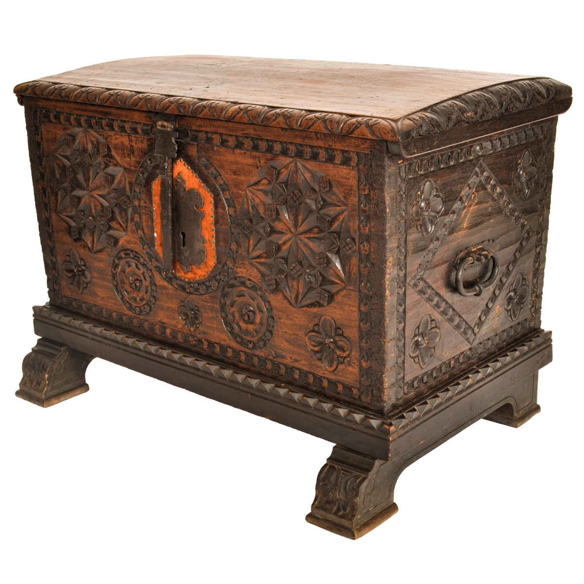 Antique Scandinavian Baroque Folk Art Carved Pine Dowry Chest / Trunk / Coffer, circa 1780