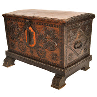 Antique Scandinavian Baroque Folk Art Carved Pine Dowry Chest / Trunk / Coffer, circa 1780