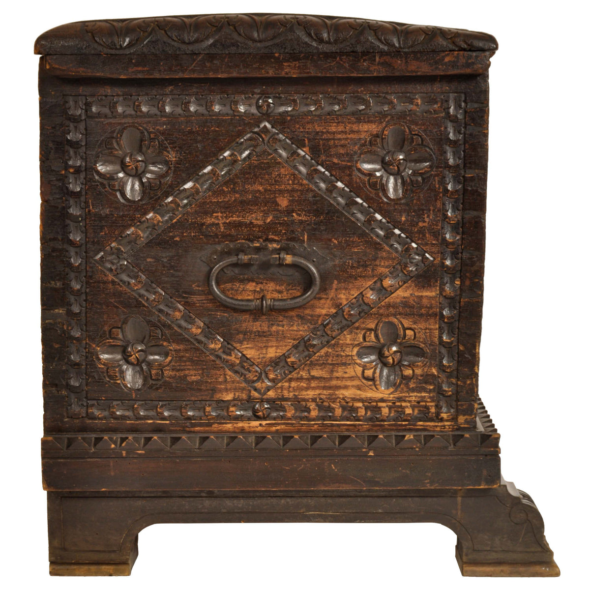 Antique Scandinavian Baroque Folk Art Carved Pine Dowry Chest / Trunk / Coffer, circa 1780
