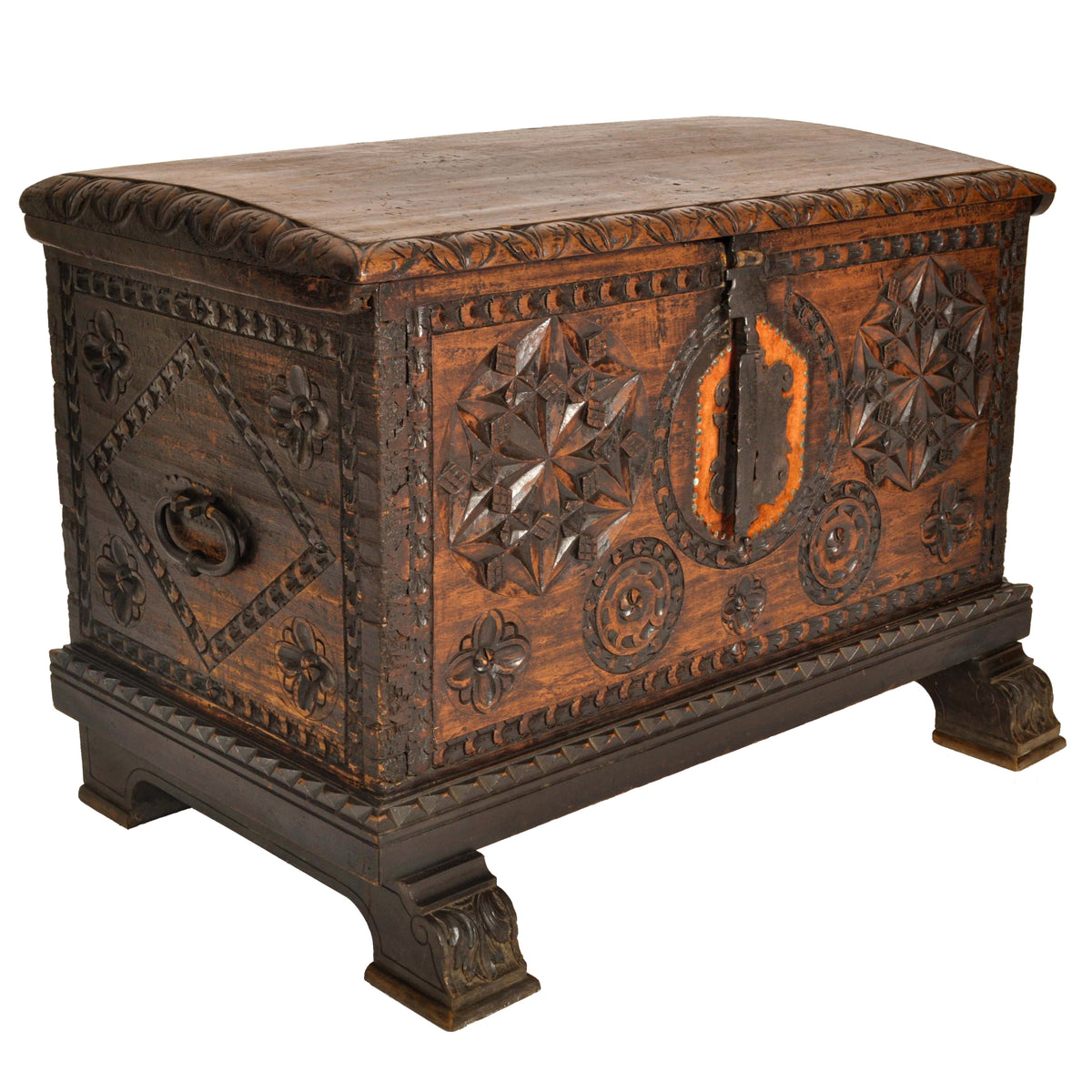 Antique Scandinavian Baroque Folk Art Carved Pine Dowry Chest / Trunk / Coffer, circa 1780