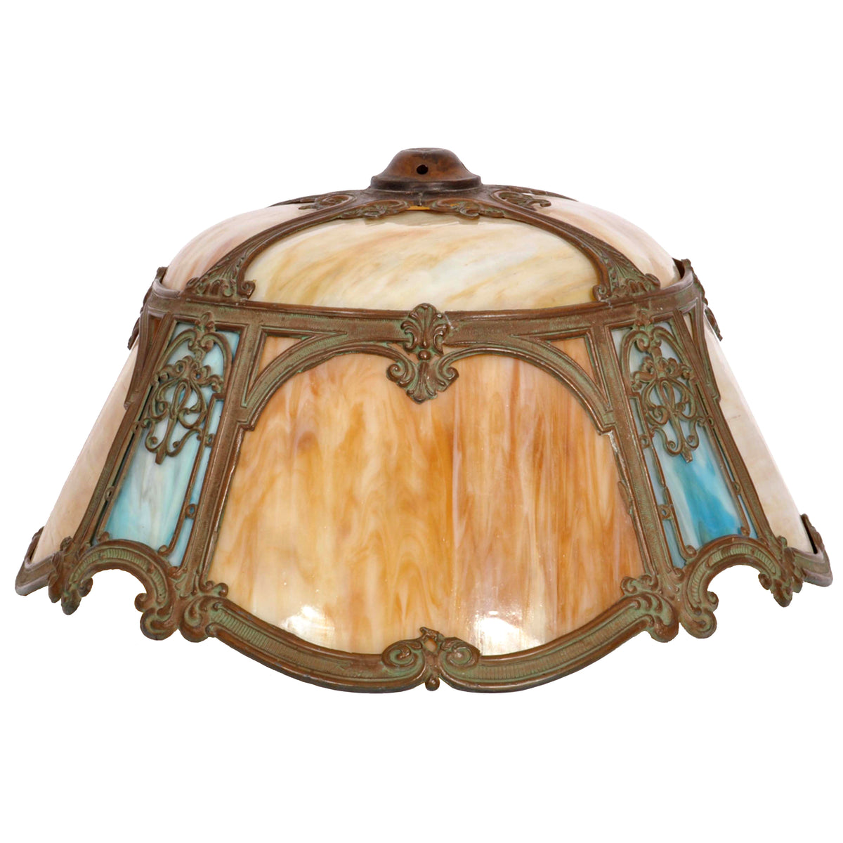 Antique American Art Nouveau Bronze & Slag Glass Table Lamp, circa 1910