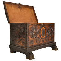 Antique Scandinavian Baroque Folk Art Carved Pine Dowry Chest / Trunk / Coffer, circa 1780