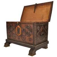 Antique Scandinavian Baroque Folk Art Carved Pine Dowry Chest / Trunk / Coffer, circa 1780