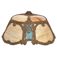 Antique American Art Nouveau Bronze & Slag Glass Table Lamp, circa 1910