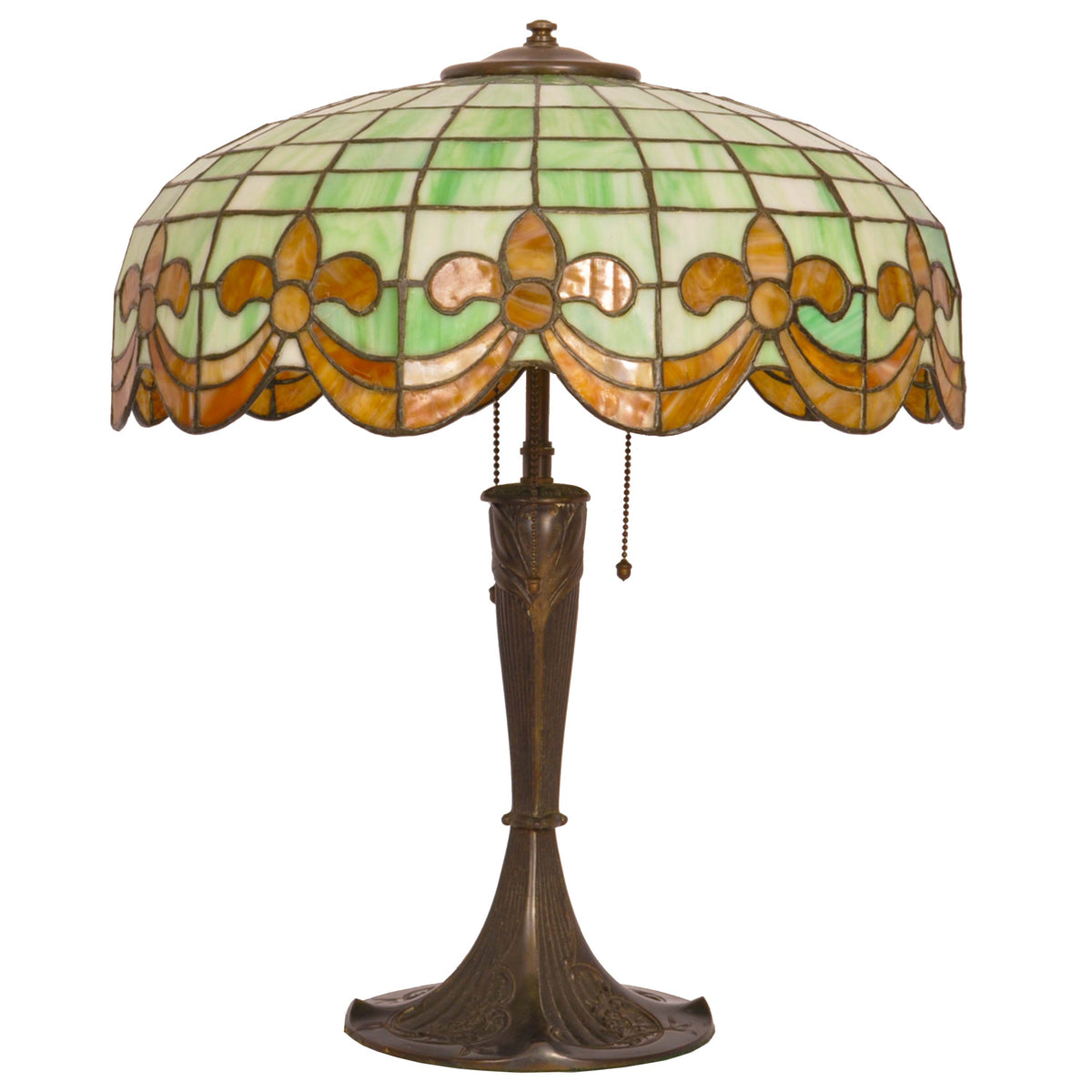 Antique American Art Nouveau Bronze & Leaded Glass Table Lamp by Wilkinson, circa 1910
