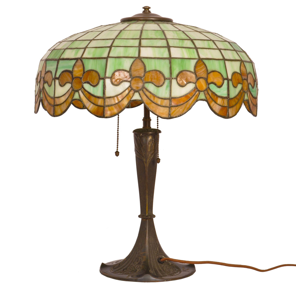 Antique American Art Nouveau Bronze & Leaded Glass Table Lamp by Wilkinson, circa 1910