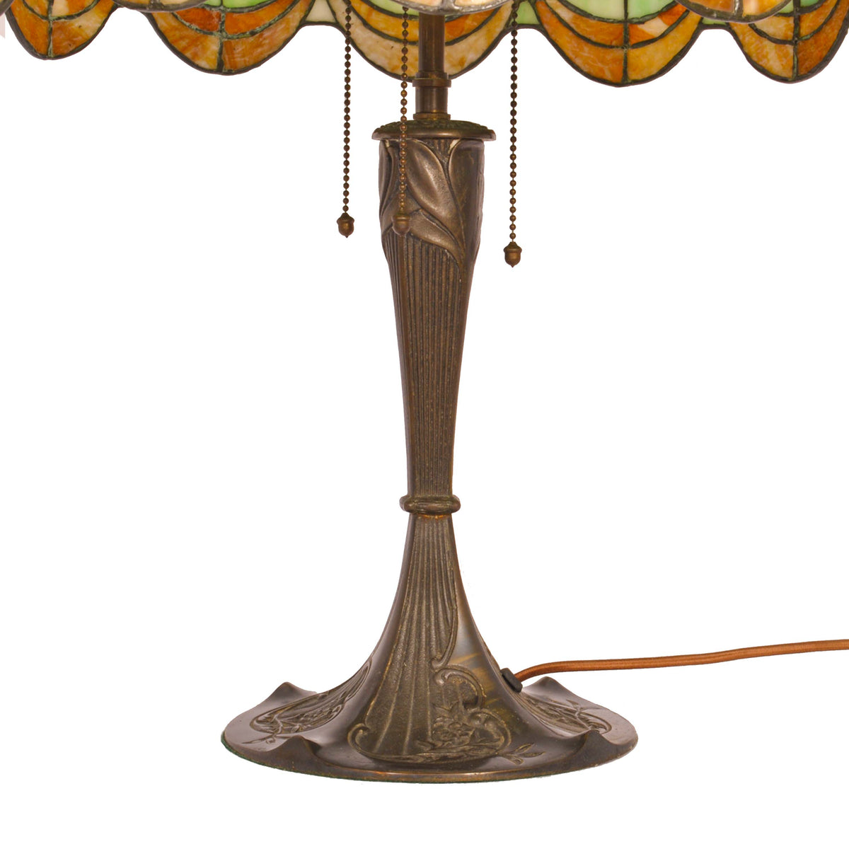 Antique American Art Nouveau Bronze & Leaded Glass Table Lamp by Wilkinson, circa 1910