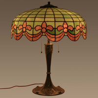 Antique American Art Nouveau Bronze & Leaded Glass Table Lamp by Wilkinson, circa 1910