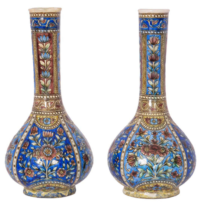 Pair 19th Century Antique Islamic Ottoman Iznik Kutahya Bottle Vases Turkey, Circa 1820