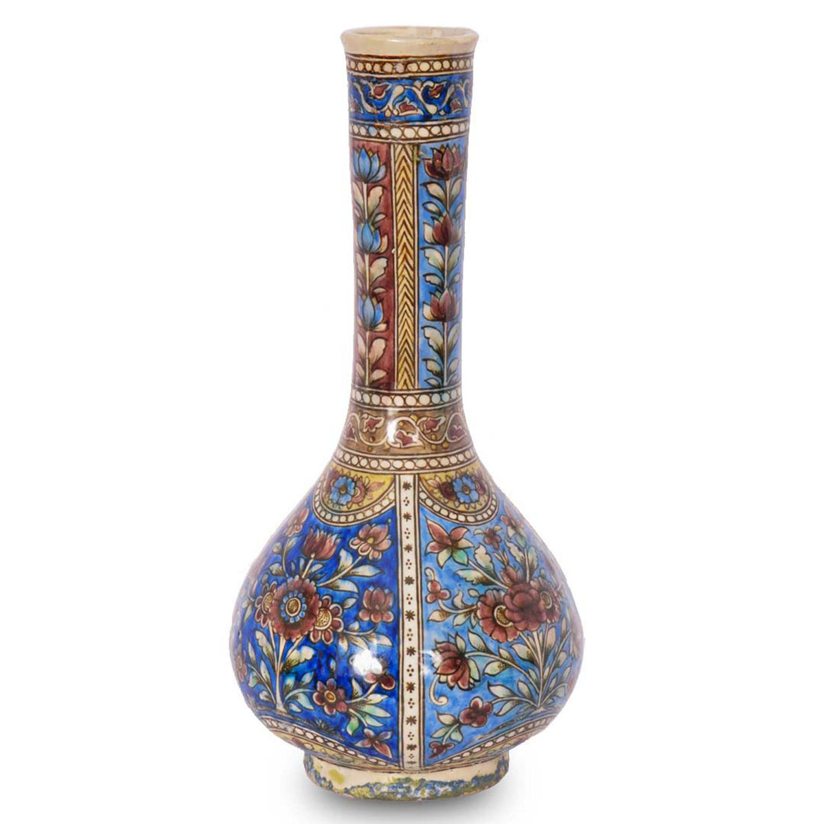 Pair 19th Century Antique Islamic Ottoman Iznik Kutahya Bottle Vases Turkey, Circa 1820