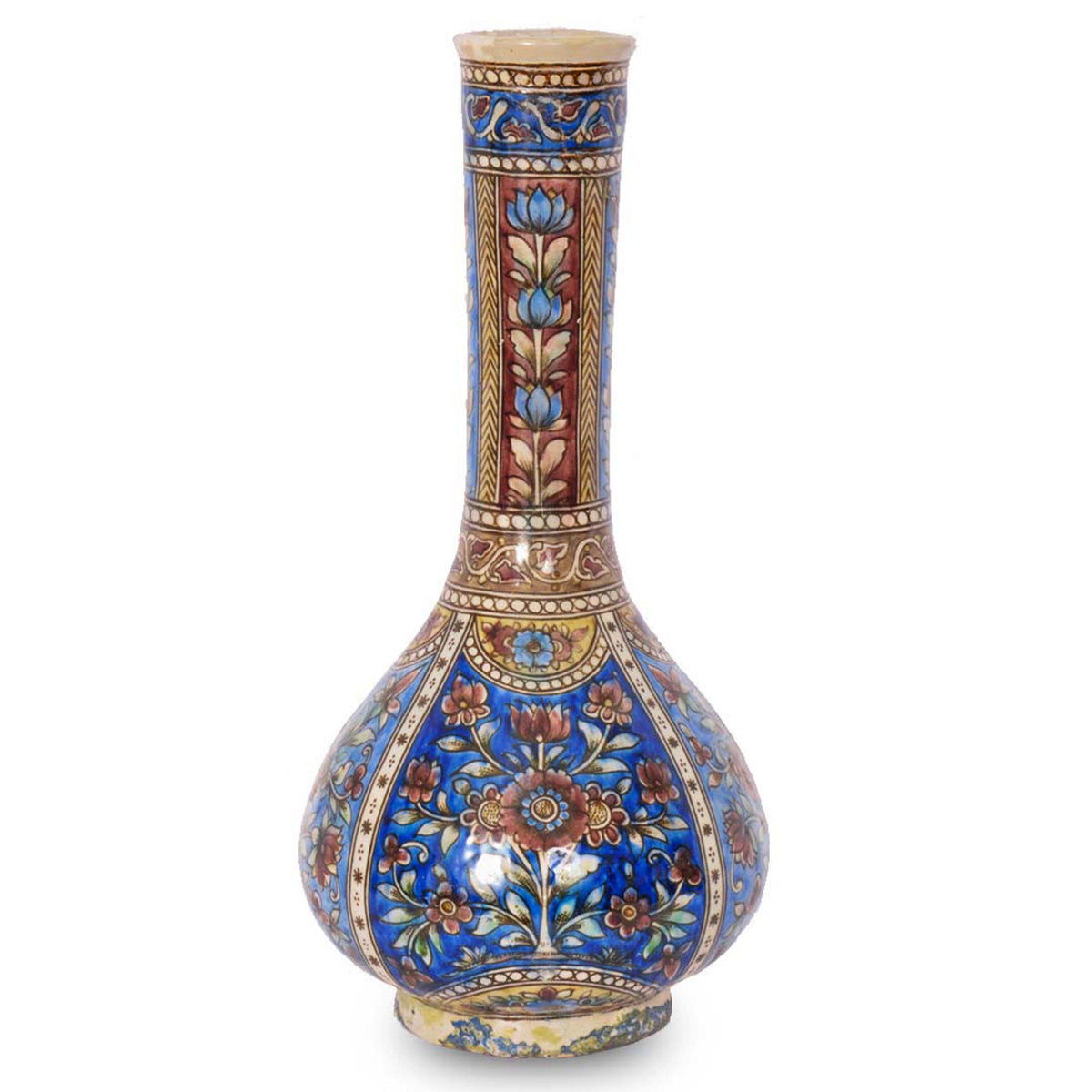 Pair 19th Century Antique Islamic Ottoman Iznik Kutahya Bottle Vases Turkey, Circa 1820