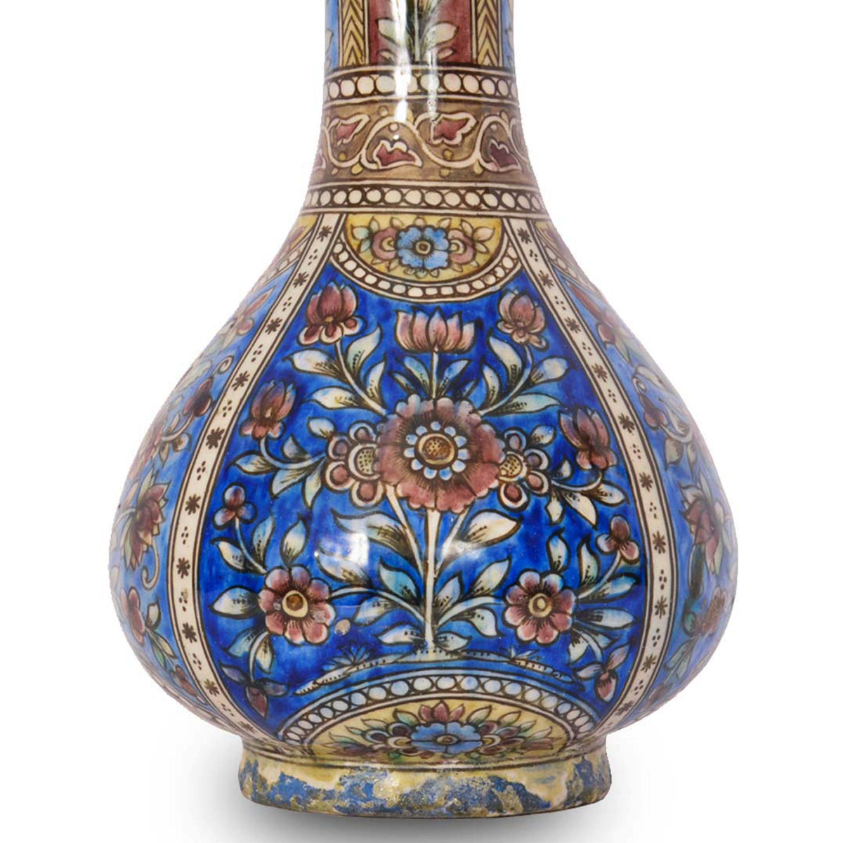 Pair 19th Century Antique Islamic Ottoman Iznik Kutahya Bottle Vases Turkey, Circa 1820