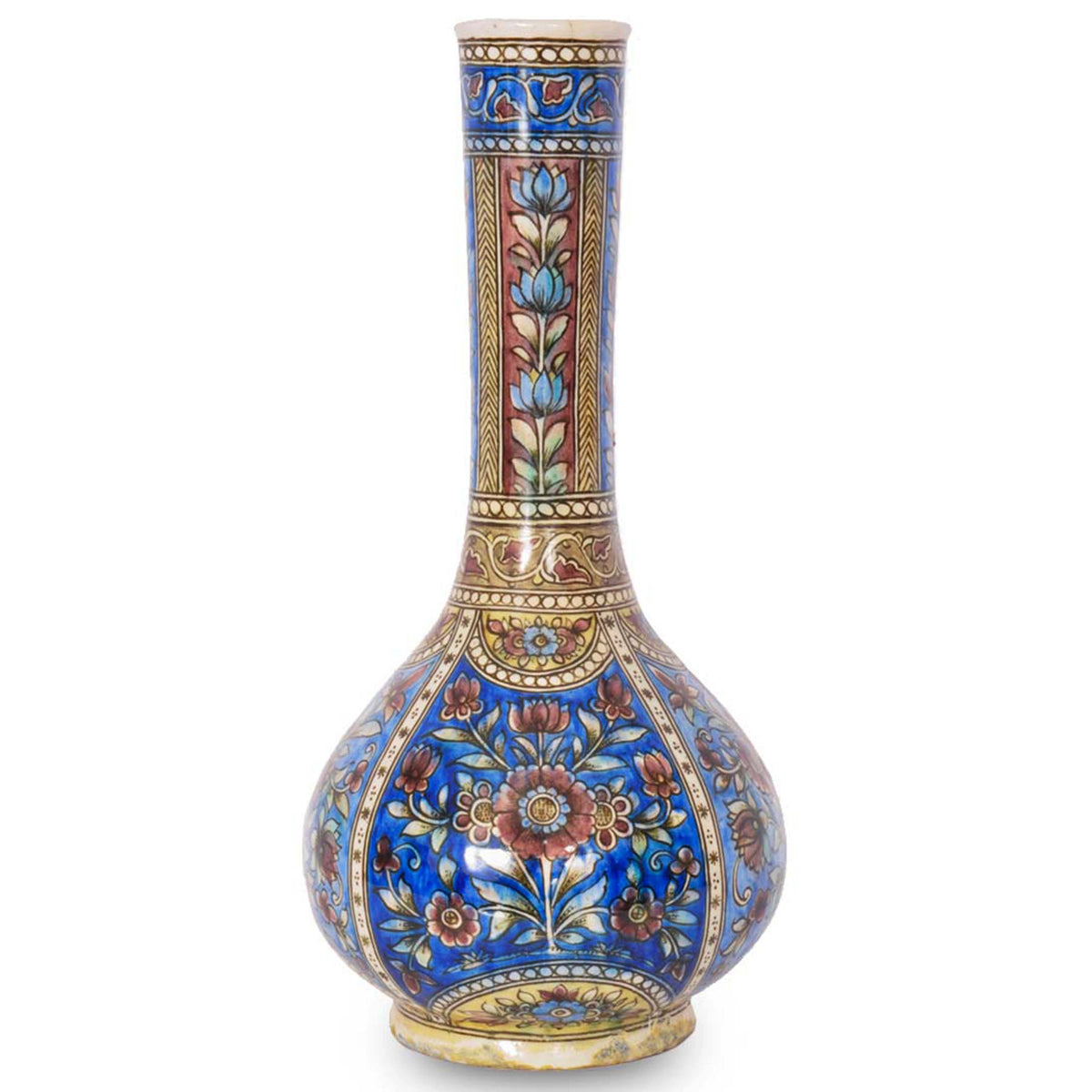 Pair 19th Century Antique Islamic Ottoman Iznik Kutahya Bottle Vases Turkey, Circa 1820