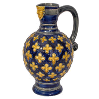 Antique English Minton Majolica Blue Pottery Beer Jug Pitcher, Circa 1870