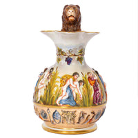 Antique Italian Porcelain Capodimonte Porcelain Lion Handle Pitcher Jug, Circa 1880