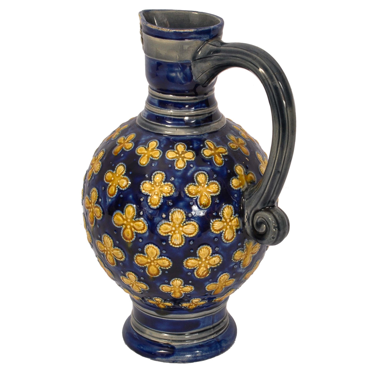 Antique English Minton Majolica Blue Pottery Beer Jug Pitcher, Circa 1870