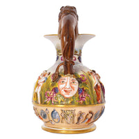 Antique Italian Porcelain Capodimonte Porcelain Lion Handle Pitcher Jug, Circa 1880