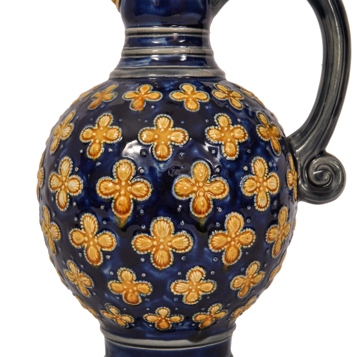 Antique English Minton Majolica Blue Pottery Beer Jug Pitcher, Circa 1870