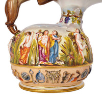 Antique Italian Porcelain Capodimonte Porcelain Lion Handle Pitcher Jug, Circa 1880