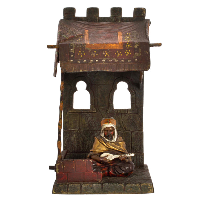 Antique Cold Painted Vienna Bronze Lamp Franz Bergman Orientalist Arab, Circa 1920