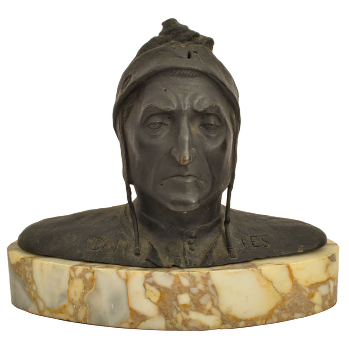 Antique Italian Grand Tour Bronze Marble Bust Sculpture Dante Alighieri, Circa 1880