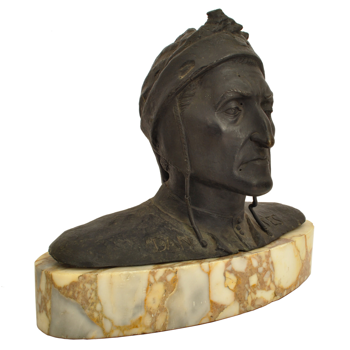 Antique Italian Grand Tour Bronze Marble Bust Sculpture Dante Alighieri, Circa 1880
