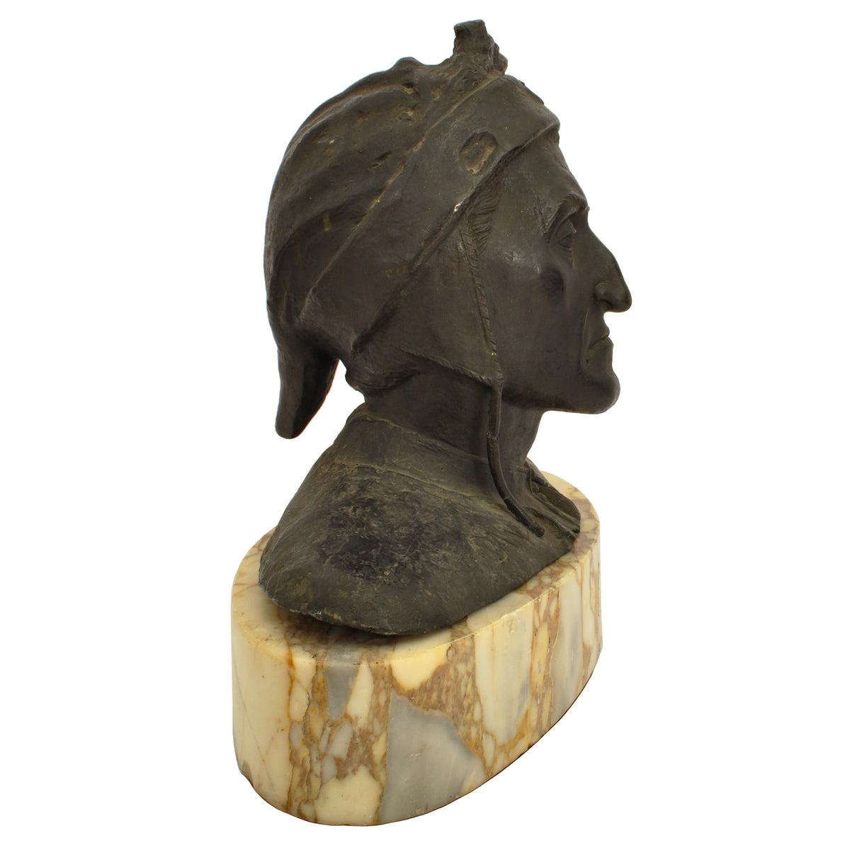 Antique Italian Grand Tour Bronze Marble Bust Sculpture Dante Alighieri, Circa 1880