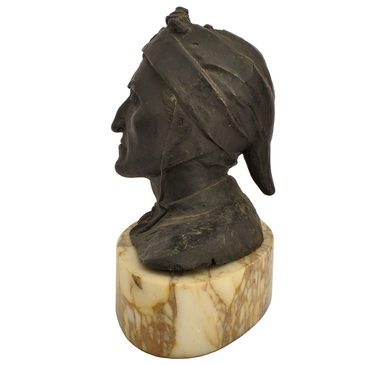 Antique Italian Grand Tour Bronze Marble Bust Sculpture Dante Alighieri, Circa 1880