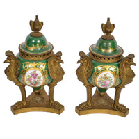 Pair Antique French 'Sevres' Red Porcelain Gilt Bronze Pot Pourri Urns, 1804-1809