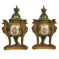 Pair Antique French 'Sevres' Red Porcelain Gilt Bronze Pot Pourri Urns, 1804-1809