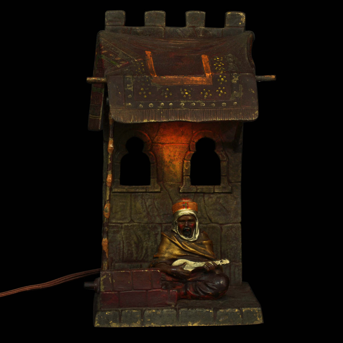 Antique Cold Painted Vienna Bronze Lamp Franz Bergman Orientalist Arab, Circa 1920