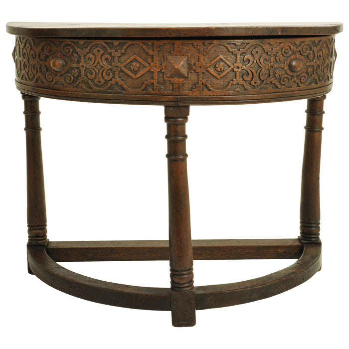 Antique 17th Century James I Jacobean Carved Oak Demi-lune Credence Table, circa 1620