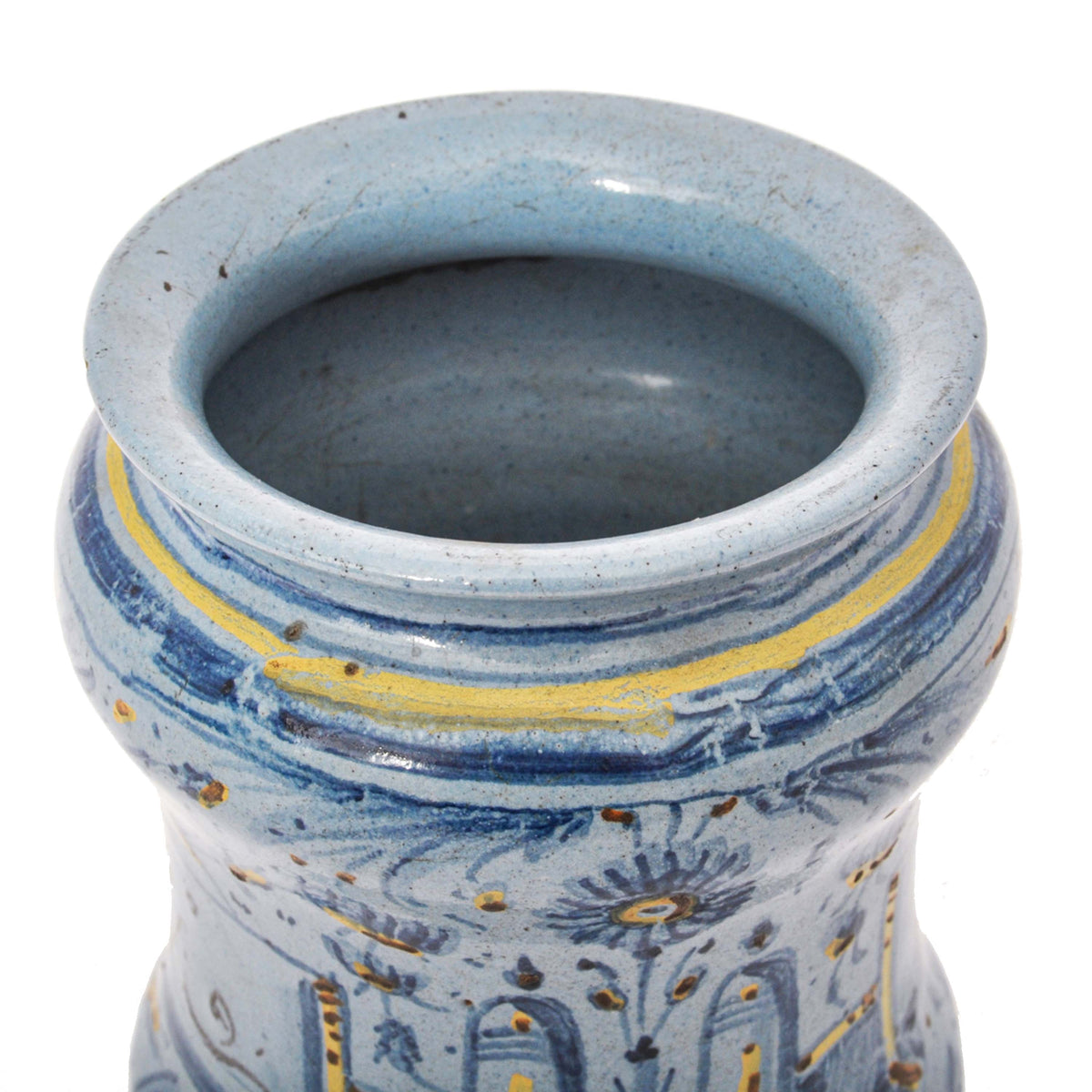 Pair Antique Italian Maiolica Pottery Albarelli Medicine Apothecary Jars, Circa 1650